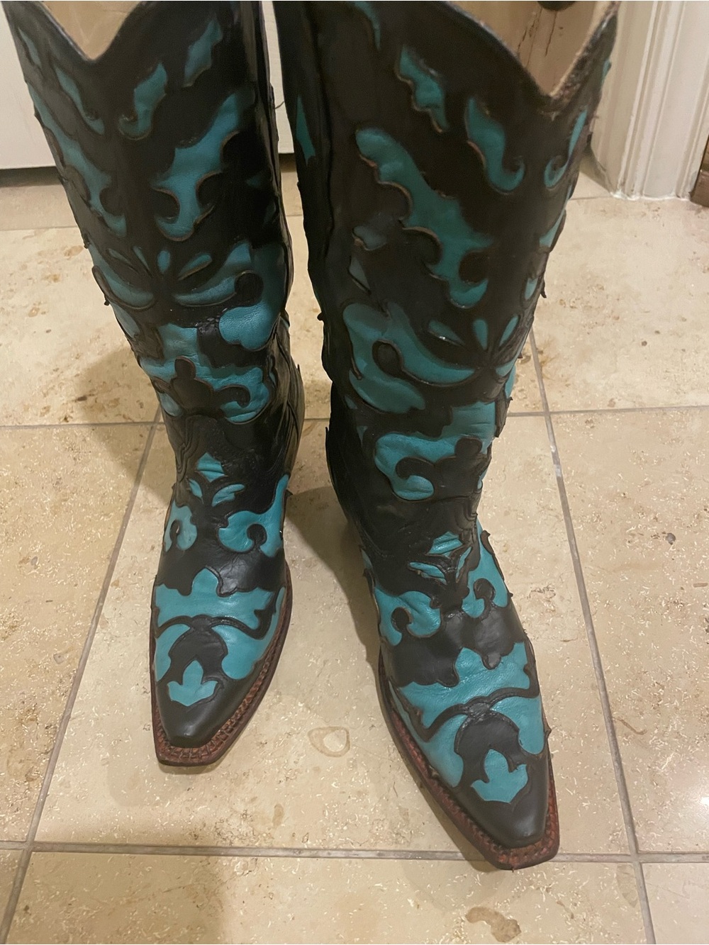 Turquoise and Black Women's Western Boots